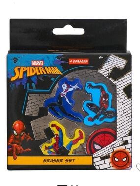 Marvel Spider-Man eraser Pack with Yellow, Blue, Red Accents NWT